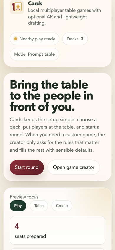Cards mobile interface concept